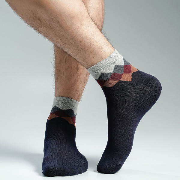 Navy Color Premium Half-Terry Casual Ankle Socks [spremium-men-A-03na]