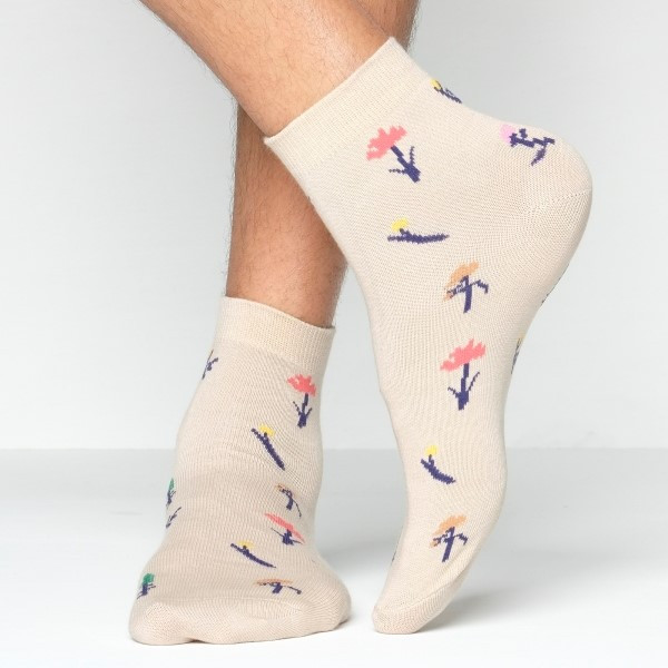 Beige Color Casual Ankle Socks [mb149-women-A-05bg]