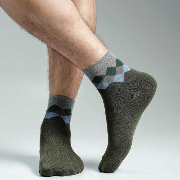 Olive Color Premium Half-Terry Casual Ankle Socks [spremium-men-A-03ol]