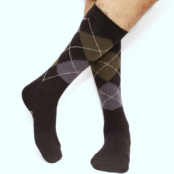Black Color Casual Long Socks [catstep-men-L-06bl]