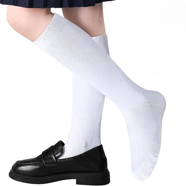 White Color Long Cotton School Socks [Long W]
