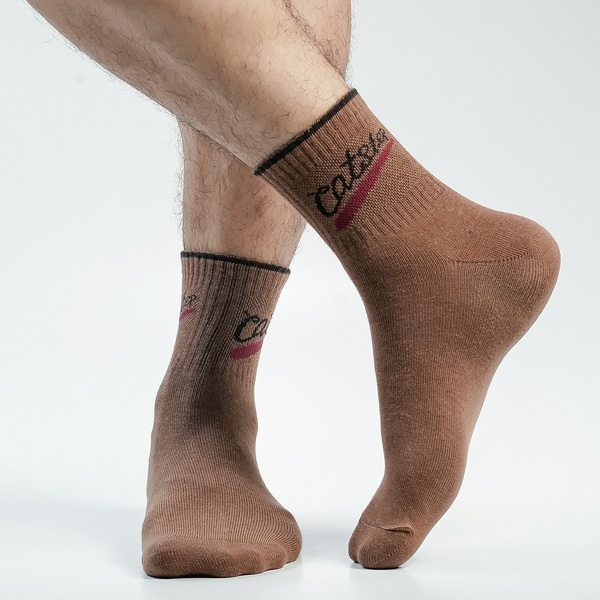 Chocolate Color Casual Quarter Socks [catstep-men-A-05br]