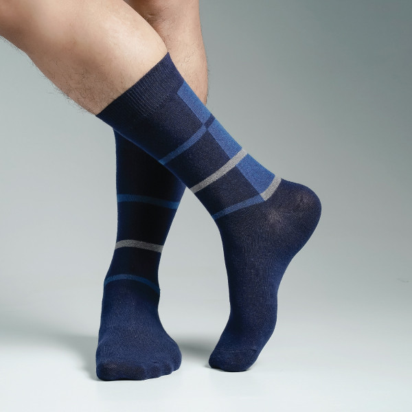 Navy Color Casual Long Socks [pzone-men-L-08na]