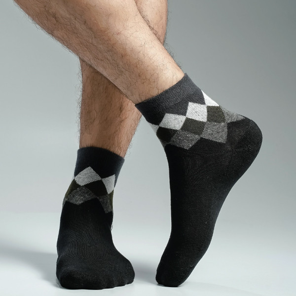 Black Color Premium Half-Terry Casual Ankle Socks [spremium-men-A-03bl]