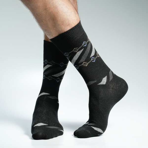 Black Color Casual Long Socks [action-men-L-03bl]