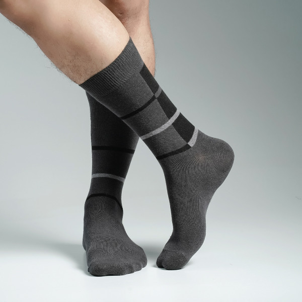 Charcoal Color Casual Long Socks [pzone-men-L-08chr]