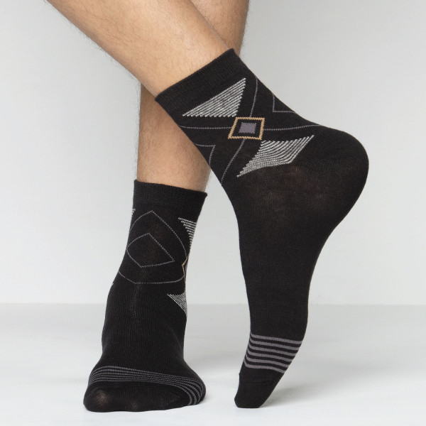 Black Color Casual Spun Polyester Socks [look-men-A-03bl]