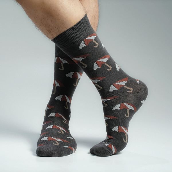 Charcoal Color Casual Long Socks [mb249-men-L-27chr]