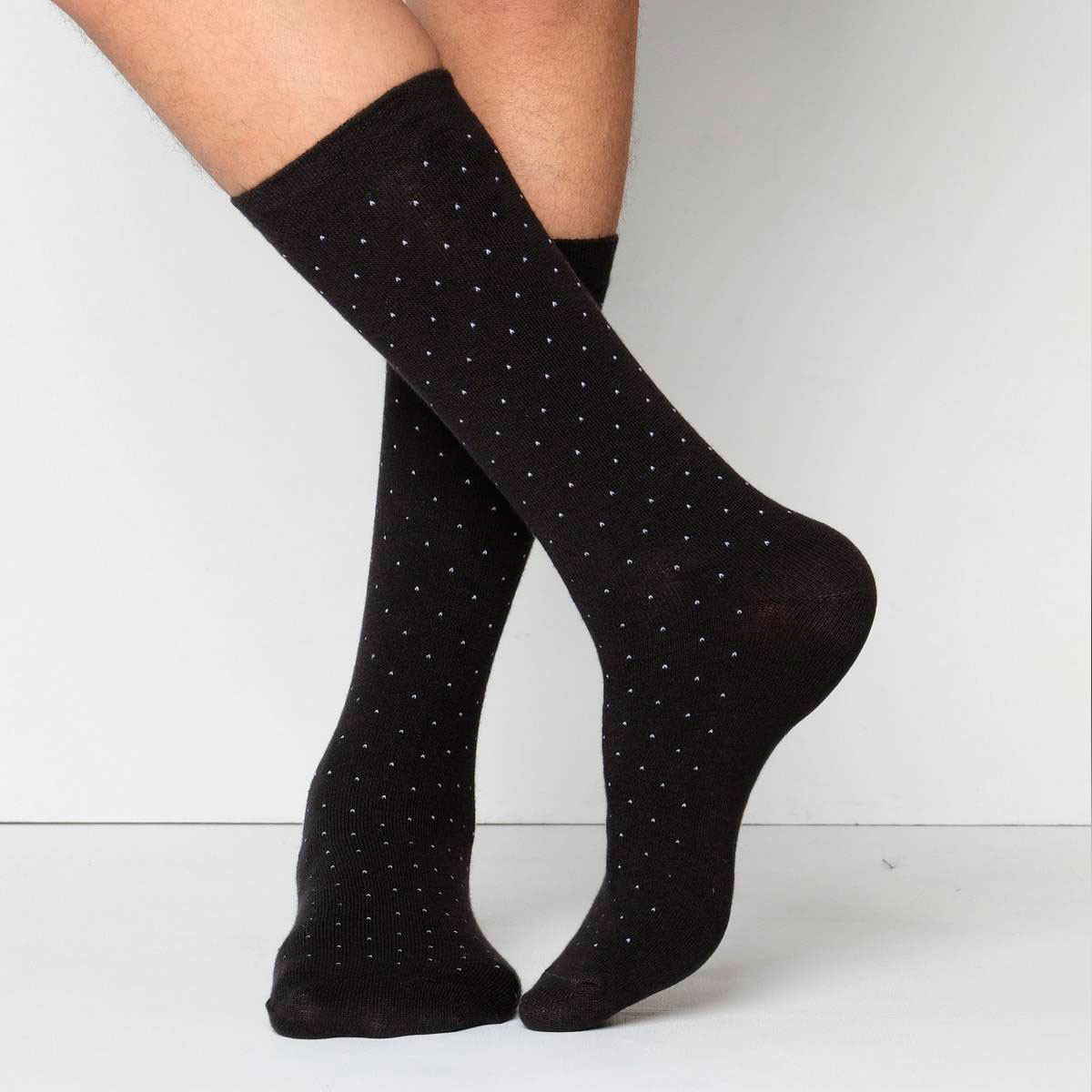 Black Color Casual Long Socks [catstep-men-L-05bl]