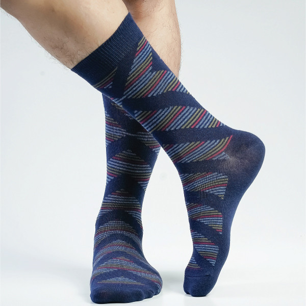 Navy Color Casual Long Socks [stmiles-men-L-18na]