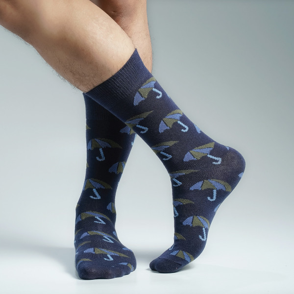 Navy Blue Color Casual Long Socks [mb249-men-L-27na]
