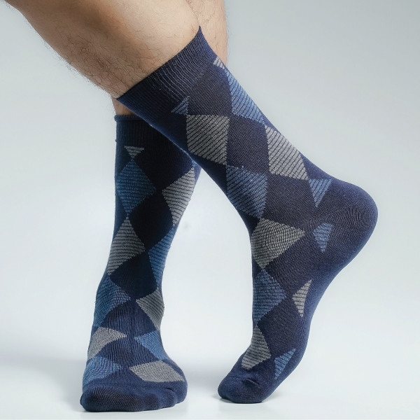 Navy Color Casual Long Socks [sviara-men-L-16na]