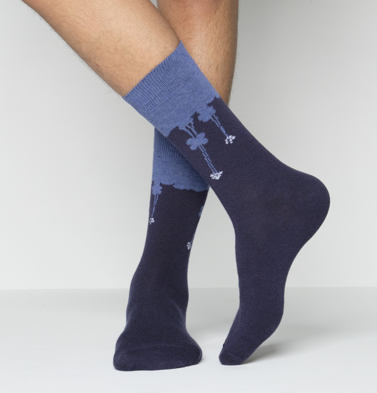 Navy Color Casual Long Socks [catstep-men-L-09na]