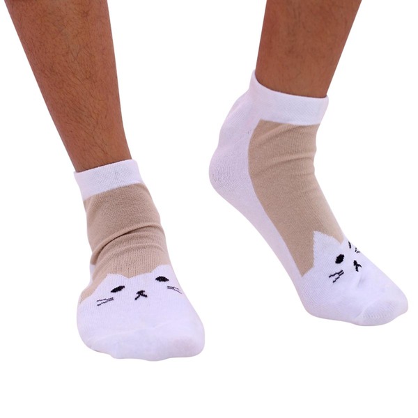 White & Beige Color Casual Ankle Socks [mb119-women-A-04]