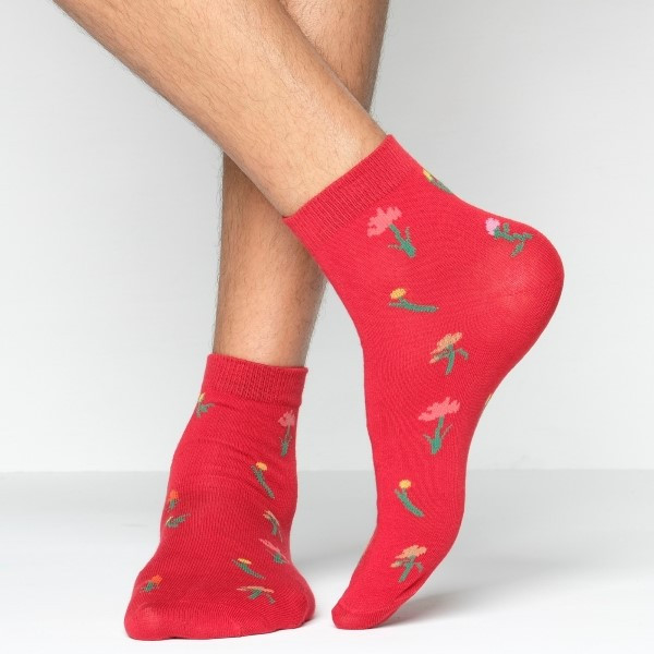 Red Color Casual Ankle Socks [mb149-women-A-05rd]