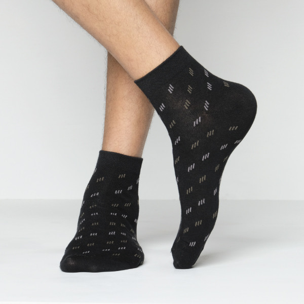 Black Color Casual Spun Polyester Socks [sfeel-men-A-01bl]