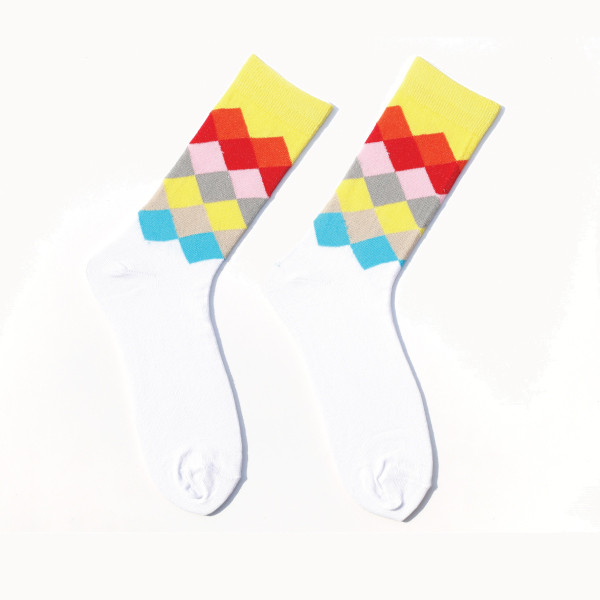 White & Yellow Color Casual Long Socks [mb199-women-L-08]