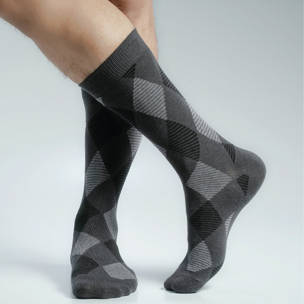 Charcoal Color Casual Long Socks [sviara-men-L-16chr]