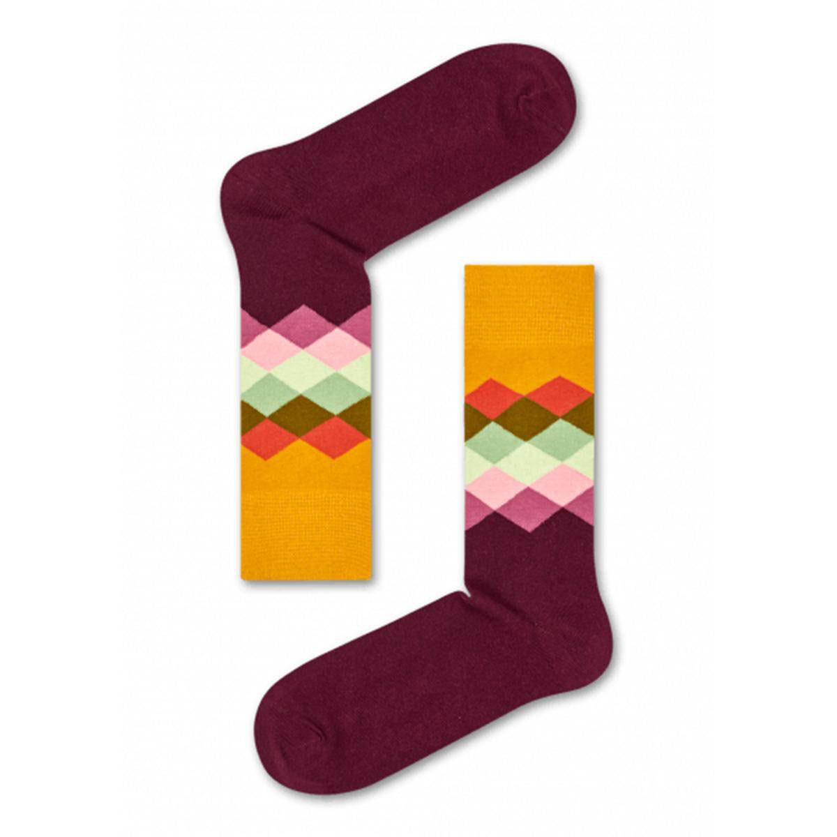 Yellow & Maroon Color Casual Long Socks [mb199-women-L-16]