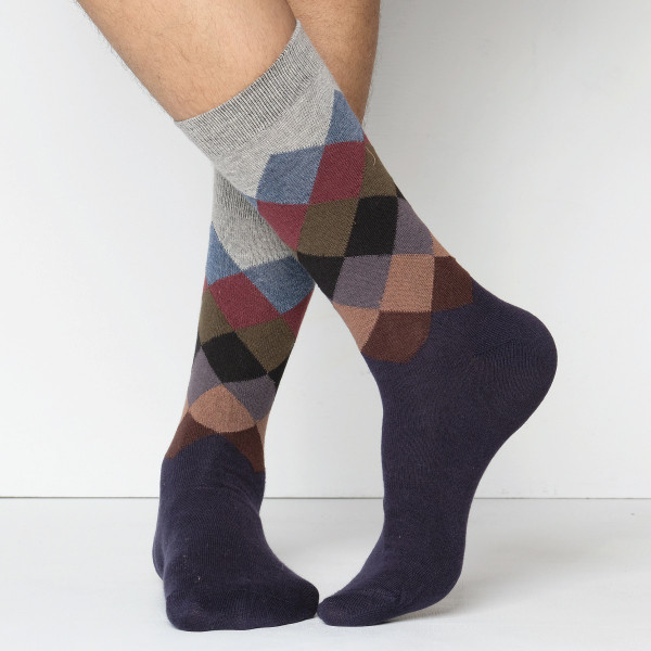 Navy Color Premium Casual Long Socks [mb219-men-L-04na]