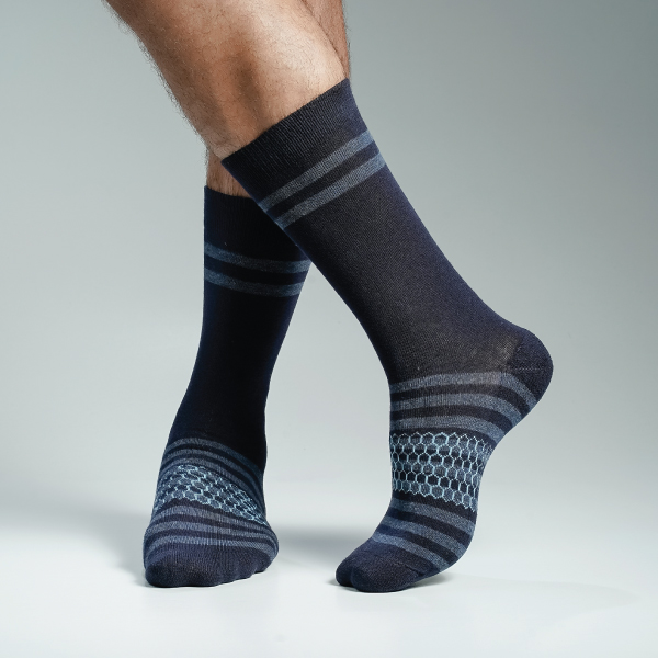 Navy Blue Color Premium Half-Terry Casual Long Socks [spremium-men-L-01na]