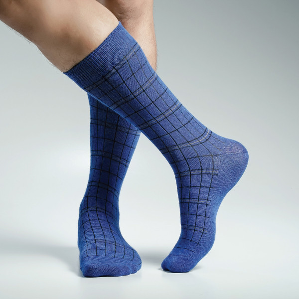 Navy Blue Color Casual Cotton Socks For  [swan-men-L-62blue