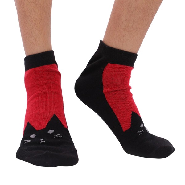 Black & Red Color Casual Ankle Socks [mb119-women-A-06]
