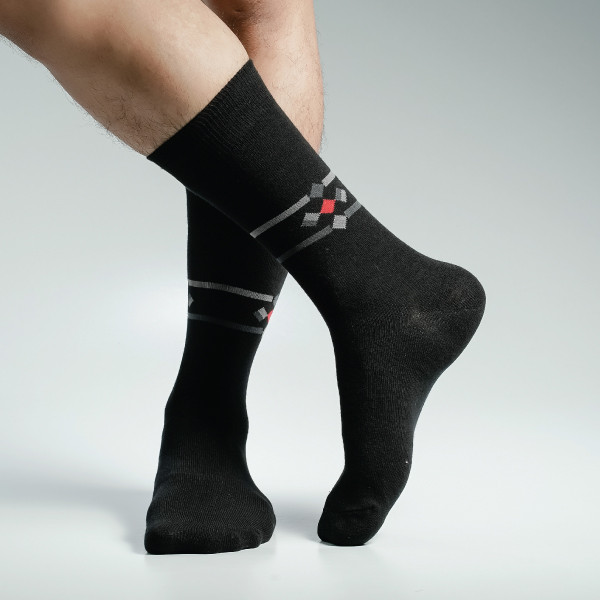 Black Color Casual Cotton Socks  [swan-men-L-42bl]