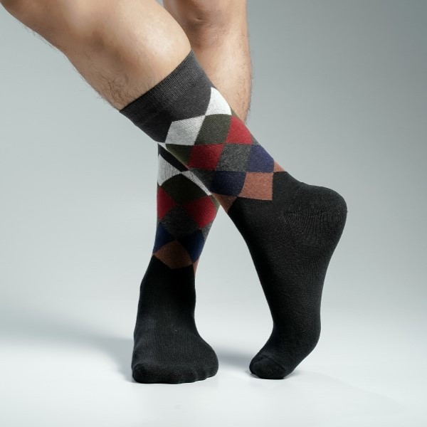 Black Color Premium Half-Terry Casual Long Socks [spremium-men-L-03bl]