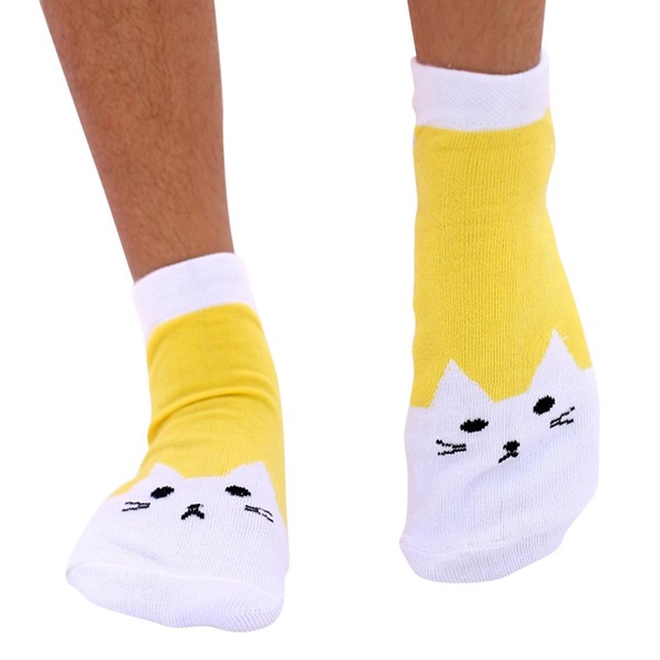 White & Yellow Color Casual Ankle Socks [mb119-women-A-05]
