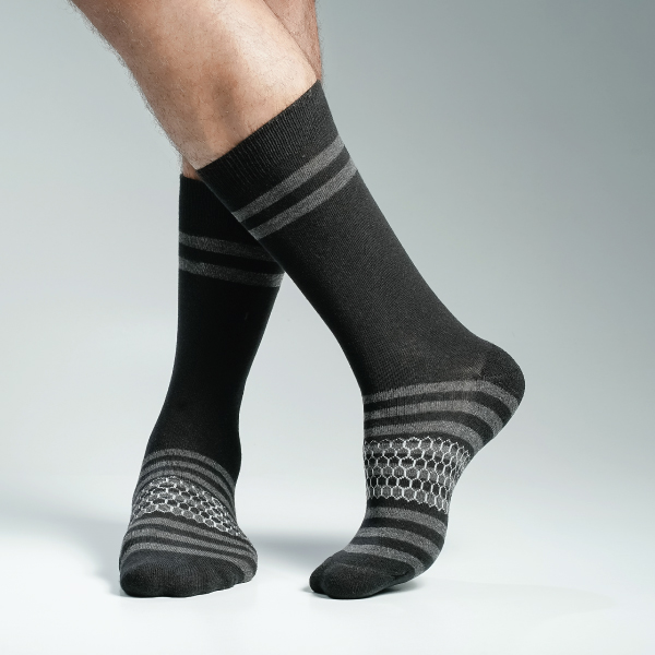 Black Color Premium Half-Terry Casual Long Socks [spremium-men-L-01bl]