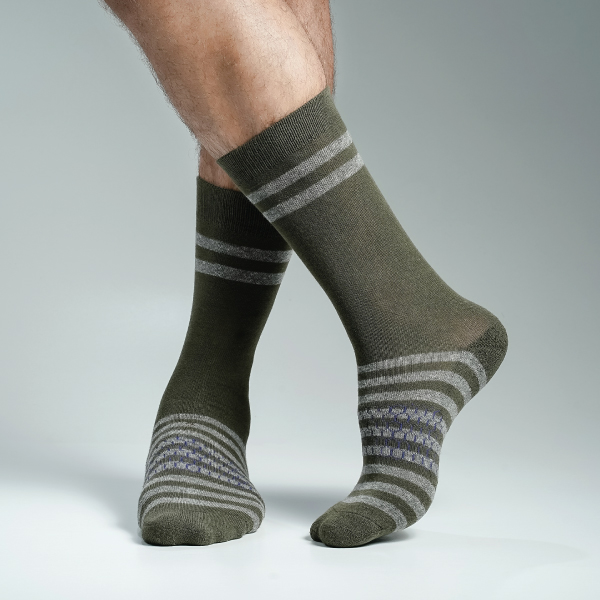Olive Color Premium Half-Terry Casual Long Socks [spremium-men-L-01ol]