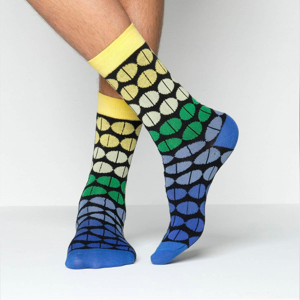 Blue & Yellow Color Casual Long Socks [mb199-women-L-17]
