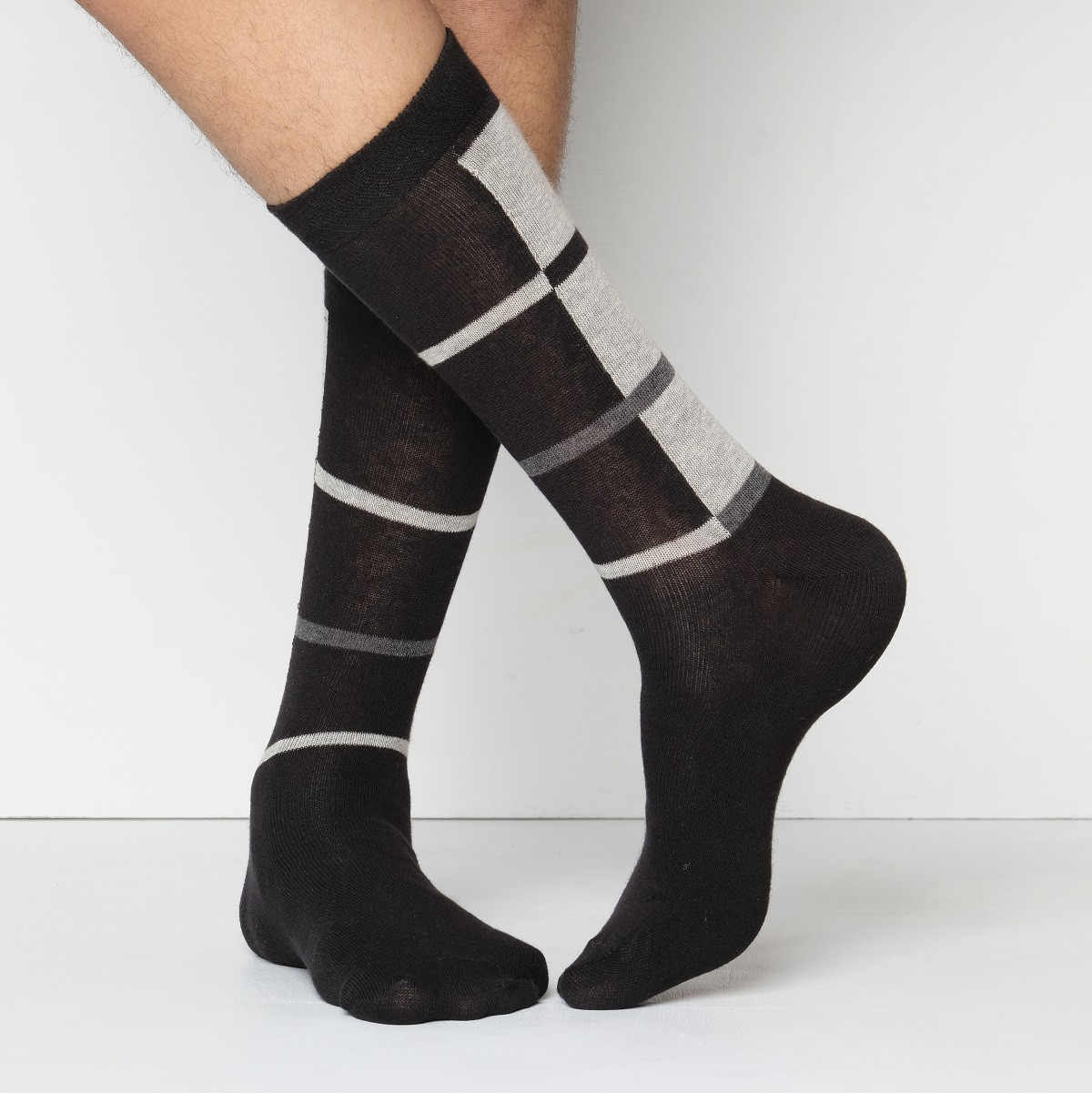 Black Color Casual Long Socks [pzone-men-L-08bl]