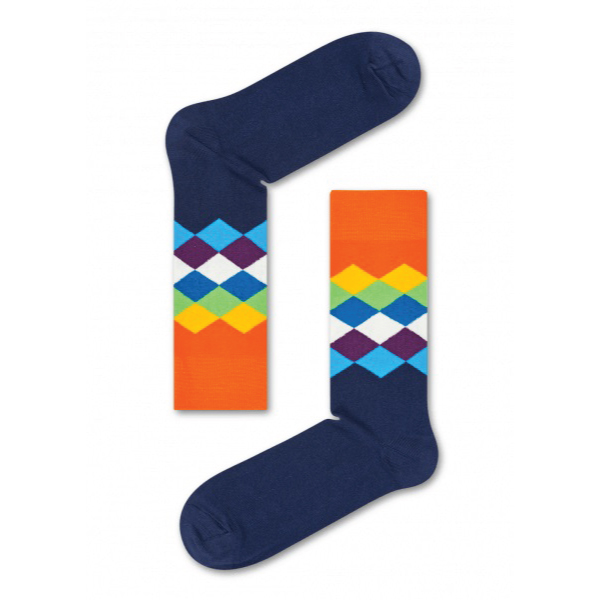 Orange & Navy Color Casual Long Socks [mb199-women-L-04]