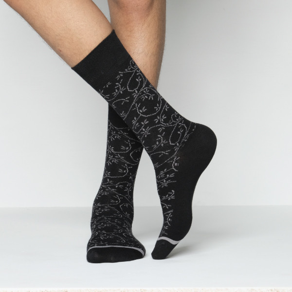 Black Color Casual Long Socks [mb249-men-L-23bl]