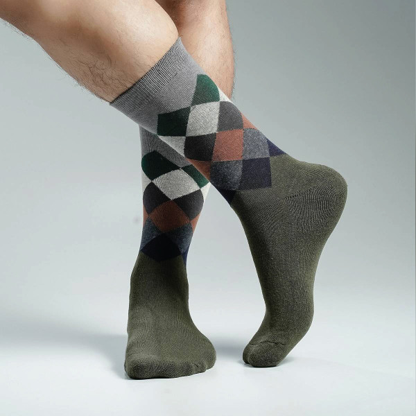 Olive Color Premium Half-Terry Casual Long Socks [spremium-men-L-03ol]