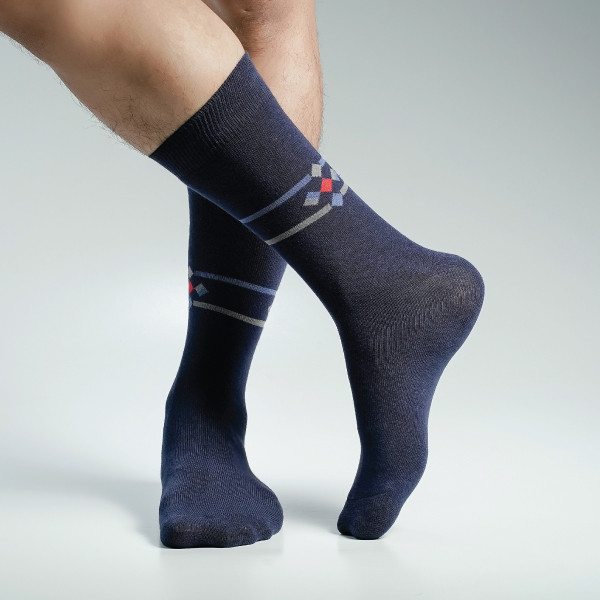 Navy Blue Color Casual Cotton Socks For  [swan-men-L-42na]