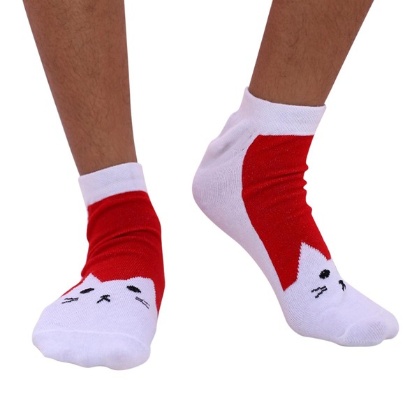 White & Red Color Casual Ankle Socks [mb119-women-A-03]
